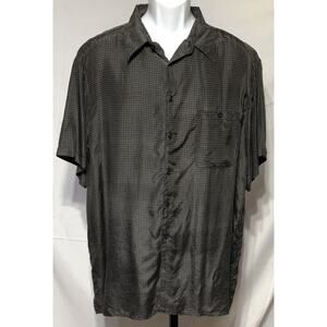 ME Sport Silk Button Up Camp Shirt XXL Blk Geo Collar Short Sleeve Pocket